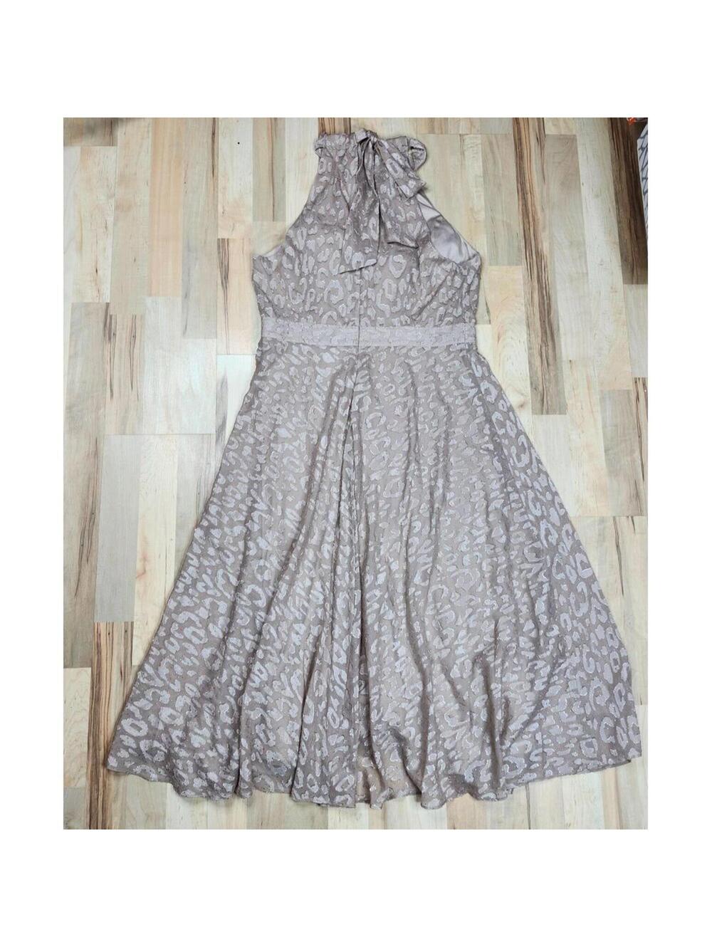 LAUNDRY Womens Beige Zippered Tie Back Animal Print Halter Midi Dress Size 14 - Picture 5 of 9